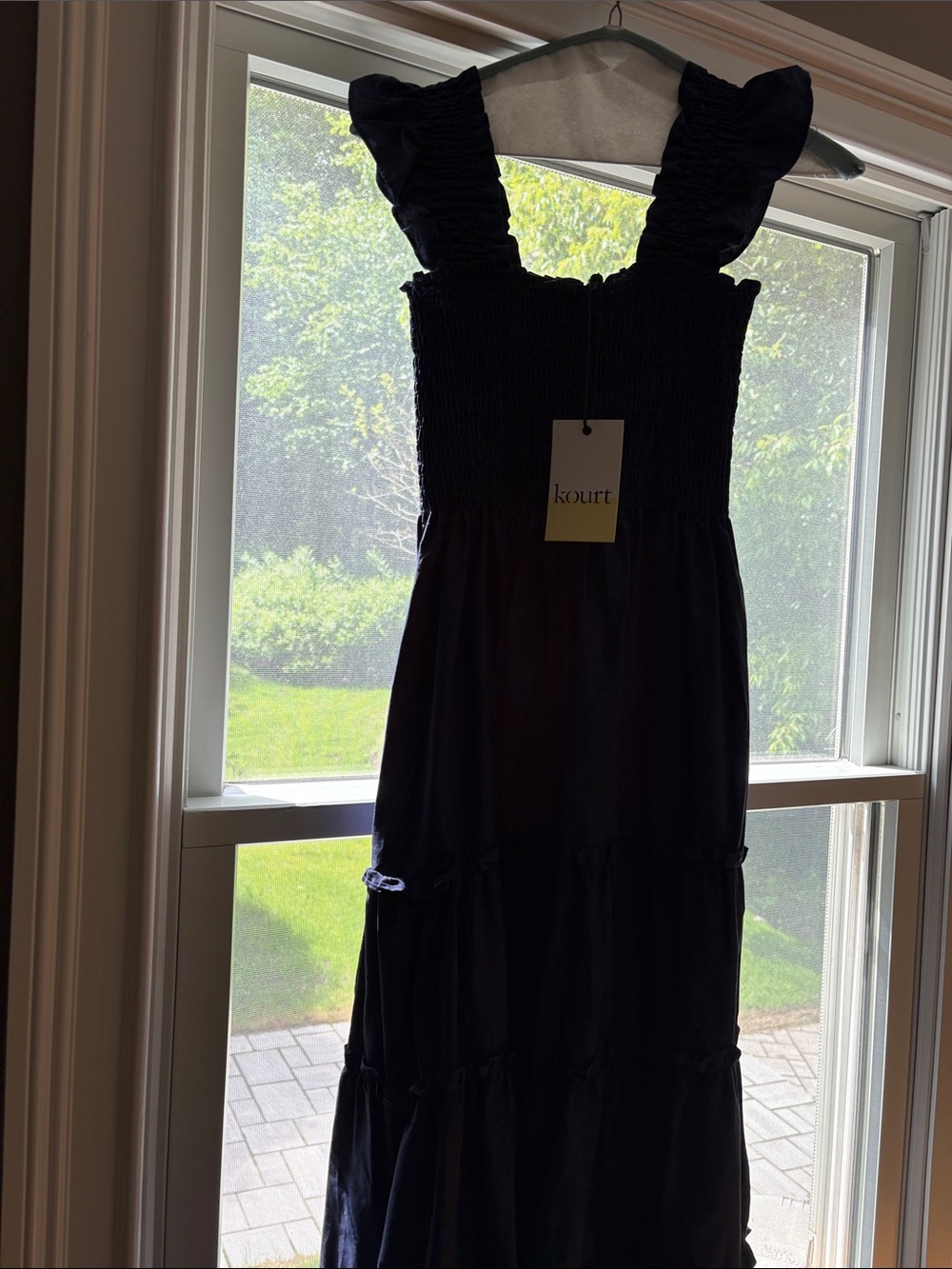 Kourt Navy Blue  Smocked Midi Dress with Ruffled Straps